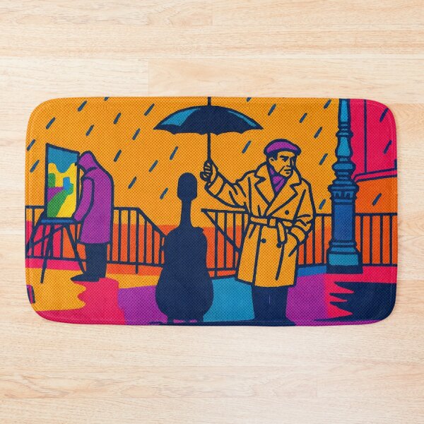 Item preview, Cello Ballad – Pop Art Tribute to Doisneau | Modern Parisian Rain Scene, Vibrant Street Art Style, Emotional Urban Artwork designed and sold by Creative_Canvas.