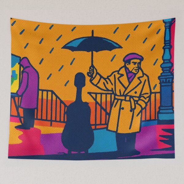 Item preview, Cello Ballad – Pop Art Tribute to Doisneau | Modern Parisian Rain Scene, Vibrant Street Art Style, Emotional Urban Artwork designed and sold by Creative_Canvas.