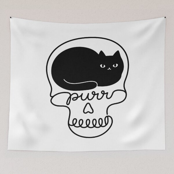 Item preview, Purr Black Cat Skull Creepy Cute Spooky Cat Purring Skeleton designed and sold by gunaone-design.