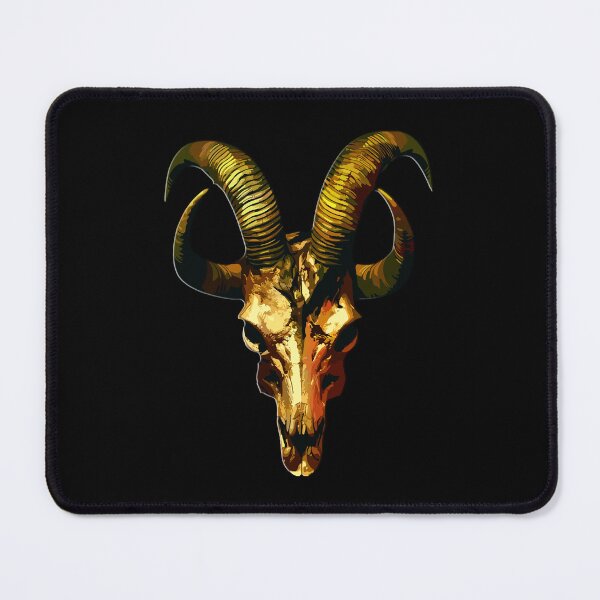 Item preview, Majestic Golden Ram Skull with Large Horns Dark Art designed and sold by RamyGallery.
