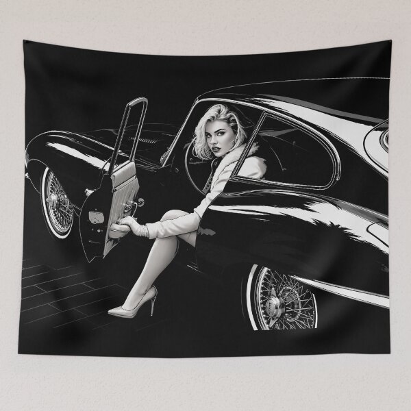 Item preview, Vintage Glamour Jaguar Coupe – Black and White Classic Car Art designed and sold by Stinky Lincy's Apparel Company.