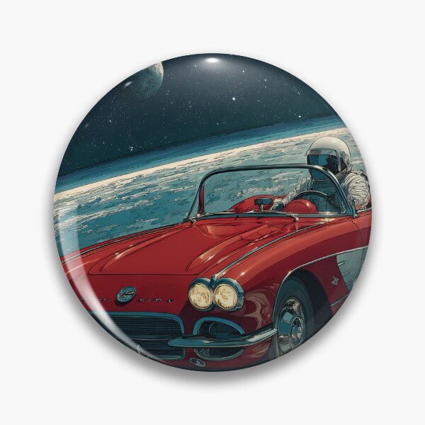 Item preview, Lifelike cartoon of an astronaut driving a red corvette on the moon designed and sold by dcrc.