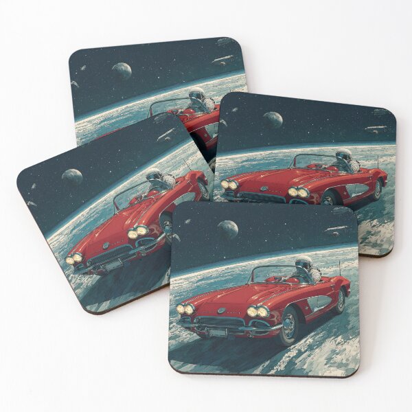 Item preview, Lifelike cartoon of an astronaut driving a red corvette on the moon designed and sold by dcrc.