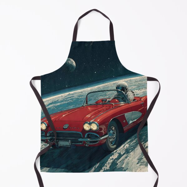 Item preview, Lifelike cartoon of an astronaut driving a red corvette on the moon designed and sold by dcrc.