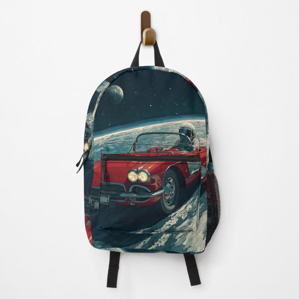 Item preview, Lifelike cartoon of an astronaut driving a red corvette on the moon designed and sold by dcrc.