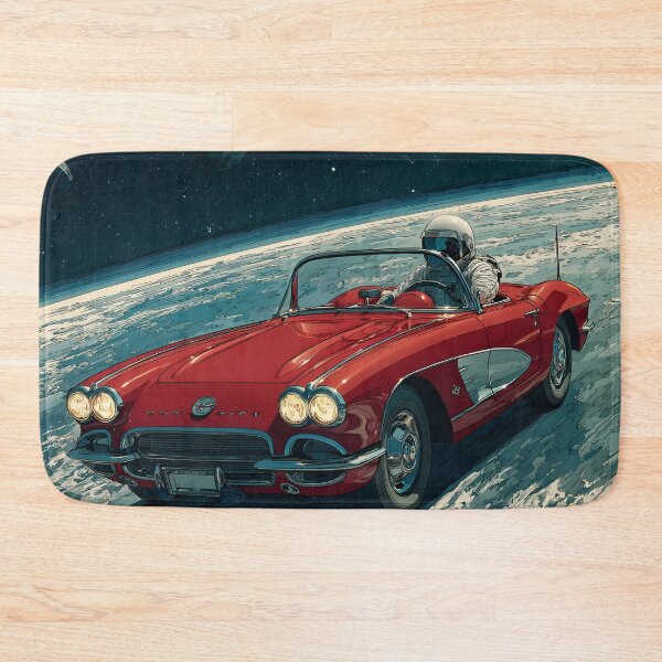 Item preview, Lifelike cartoon of an astronaut driving a red corvette on the moon designed and sold by dcrc.