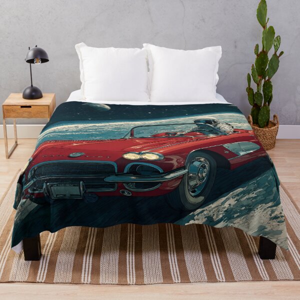 Item preview, Lifelike cartoon of an astronaut driving a red corvette on the moon designed and sold by dcrc.