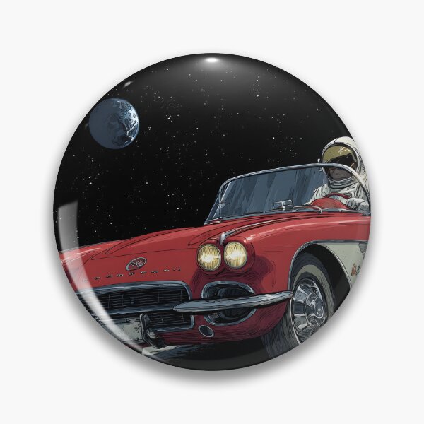 Item preview, Lifelike cartoon of an astronaut driving a red corvette on the moon designed and sold by dcrc.