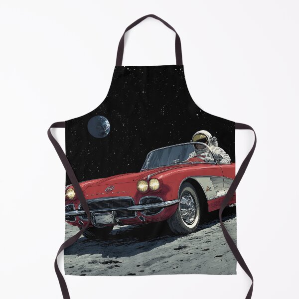Item preview, Lifelike cartoon of an astronaut driving a red corvette on the moon designed and sold by dcrc.