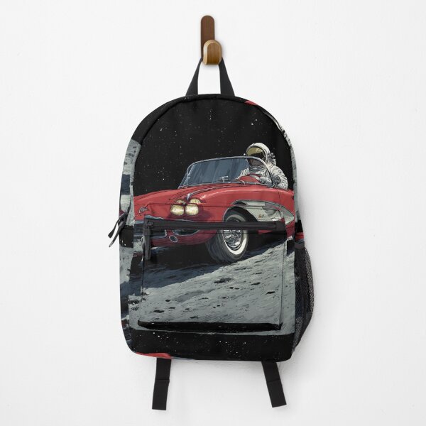 Item preview, Lifelike cartoon of an astronaut driving a red corvette on the moon designed and sold by dcrc.