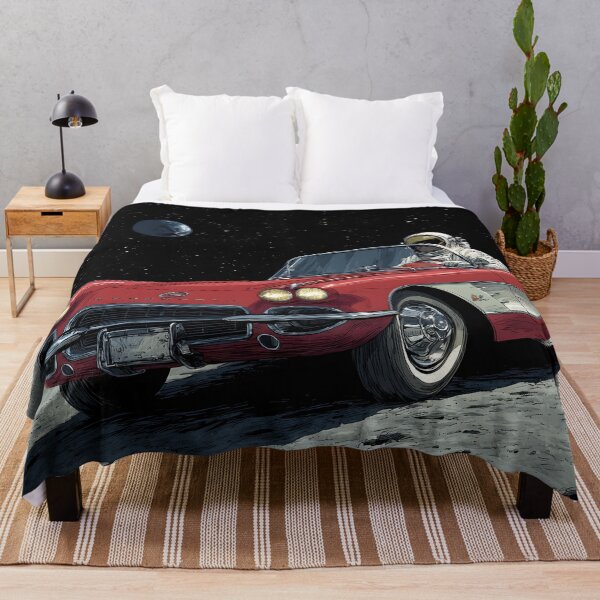 Item preview, Lifelike cartoon of an astronaut driving a red corvette on the moon designed and sold by dcrc.