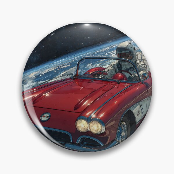 Item preview, Lifelike cartoon of an astronaut driving a red corvette on the moon designed and sold by dcrc.