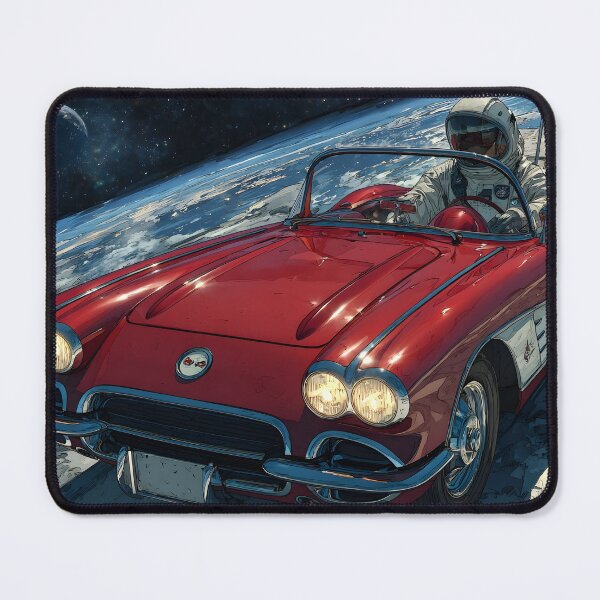 Item preview, Lifelike cartoon of an astronaut driving a red corvette on the moon designed and sold by dcrc.