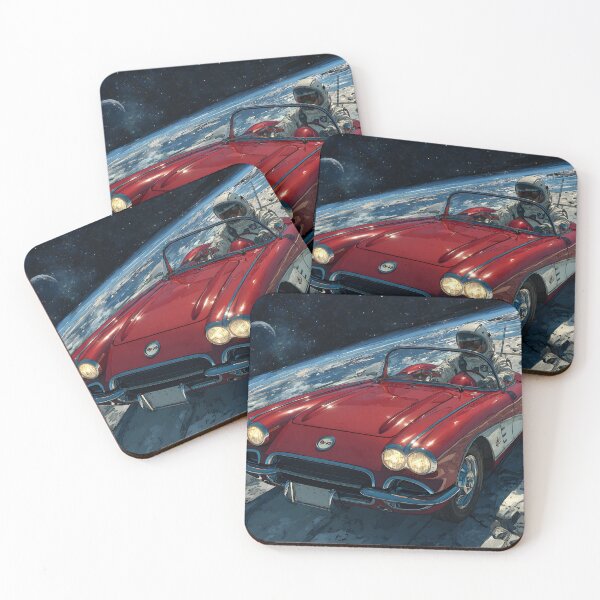 Item preview, Lifelike cartoon of an astronaut driving a red corvette on the moon designed and sold by dcrc.