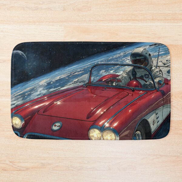 Item preview, Lifelike cartoon of an astronaut driving a red corvette on the moon designed and sold by dcrc.