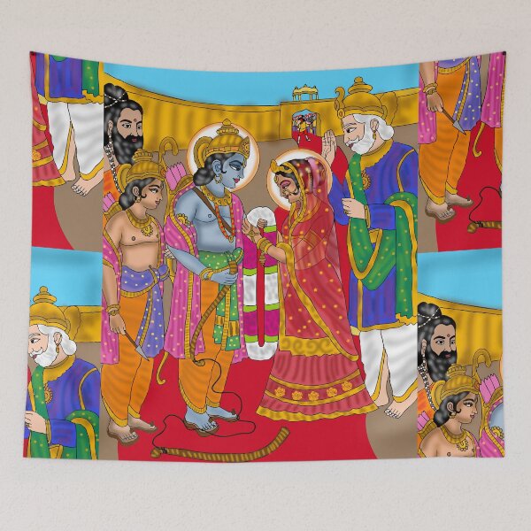 Item preview, Sita Ram Mythological Design – Hindu Divine Couple Art Illustration designed and sold by Harshit_Digital_Arts.