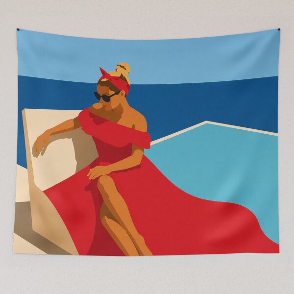 Item preview, Elegant Woman Red Dress Seaside Minimal Illustration designed and sold by Creative_Canvas.