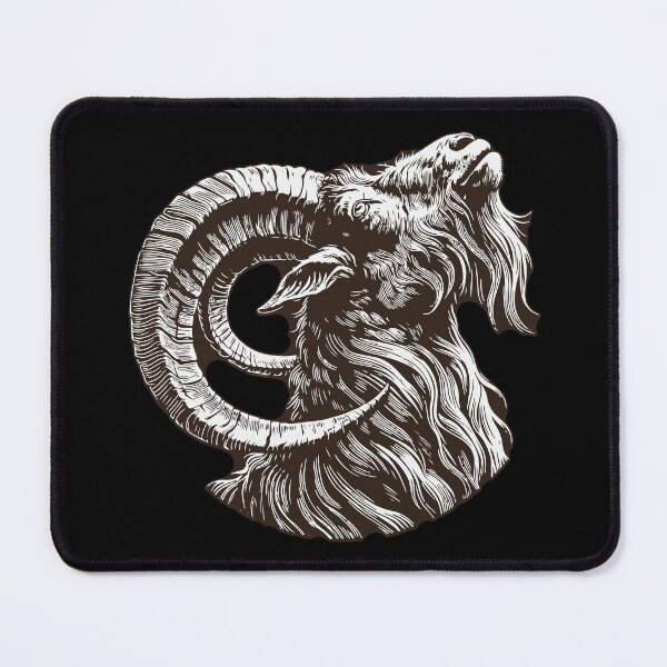 Item preview, Powerful Ram with Massive Curved Horns Monochrome Art designed and sold by RamyGallery.