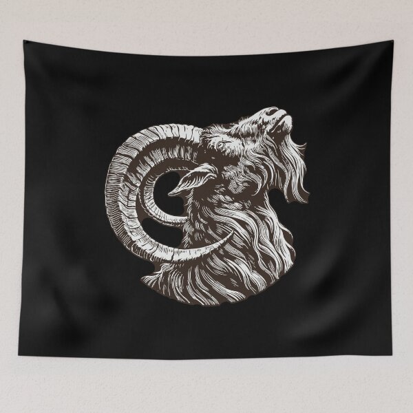 Item preview, Powerful Ram with Massive Curved Horns Monochrome Art designed and sold by RamyGallery.
