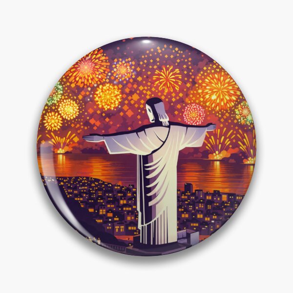 Item preview, Rio Fireworks Night Skyline Illustration designed and sold by Creative_Canvas.