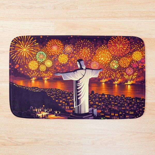 Item preview, Rio Fireworks Night Skyline Illustration designed and sold by Creative_Canvas.