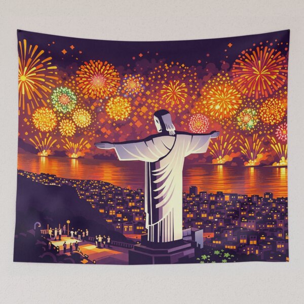 Item preview, Rio Fireworks Night Skyline Illustration designed and sold by Creative_Canvas.