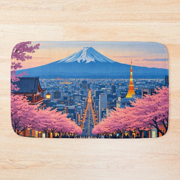 Item preview, Tokyo Skyline Sakura Sunset Mount Fuji designed and sold by Creative_Canvas.