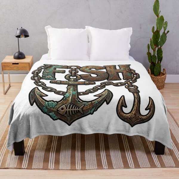 Item preview, Rustic Nautical Anchor Fish Art - Vintage Rusty Chain & Hook Design designed and sold by SasquatchTrail.