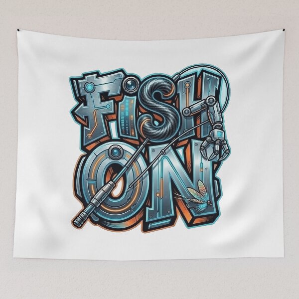 Item preview, Fish On Cybernetic Angler Art - Futuristic Sci-Fi Fishing Design designed and sold by SasquatchTrail.