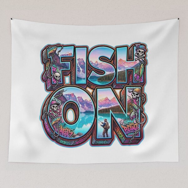 Item preview, Fish On Lake Adventure - Graffit Style Mountain Fishing Art designed and sold by SasquatchTrail.