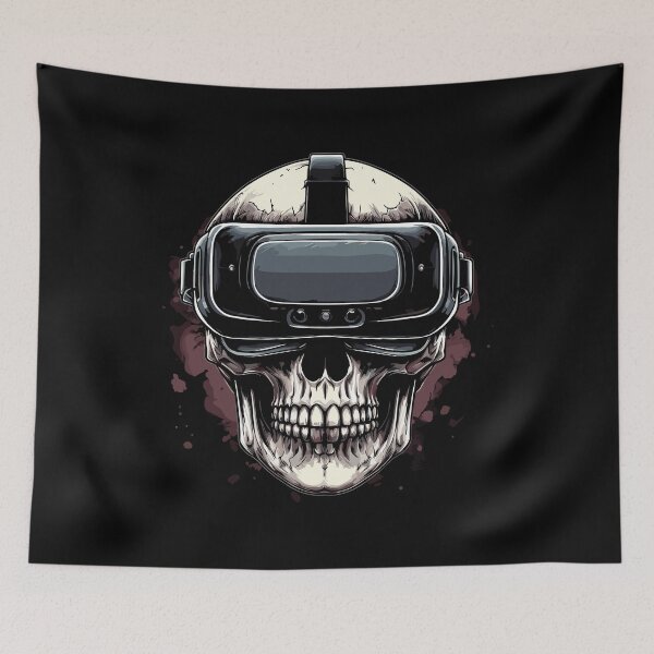 Item preview, Cyberpunk Skull Wearing VR Headset Dark Art designed and sold by RamyGallery.