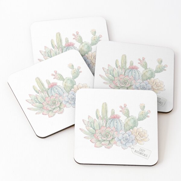 Item preview, Watercolor succulent and cactus arrangement illustration with a Cozy Botanicals paper tag designed and sold by higgins5.