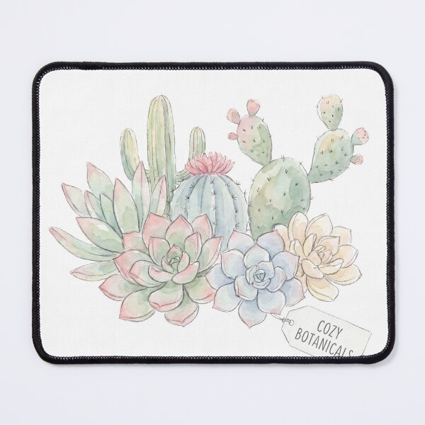 Item preview, Watercolor succulent and cactus arrangement illustration with a Cozy Botanicals paper tag designed and sold by higgins5.