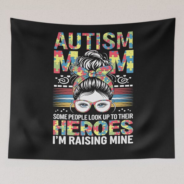 Item preview, Autism Mom Raising Hero Groovy Messy Bun Autism Awareness  designed and sold by Sutvaomom.