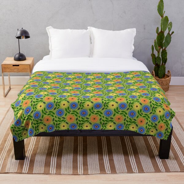 Item preview, Bold orange blue yellow stemmed flowers designed and sold by Hinkson Cox.