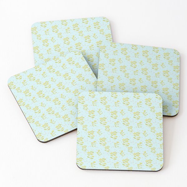 Item preview, Soft Green Leaves Seamless Pattern on Light Blue Background designed and sold by thanratdesign.