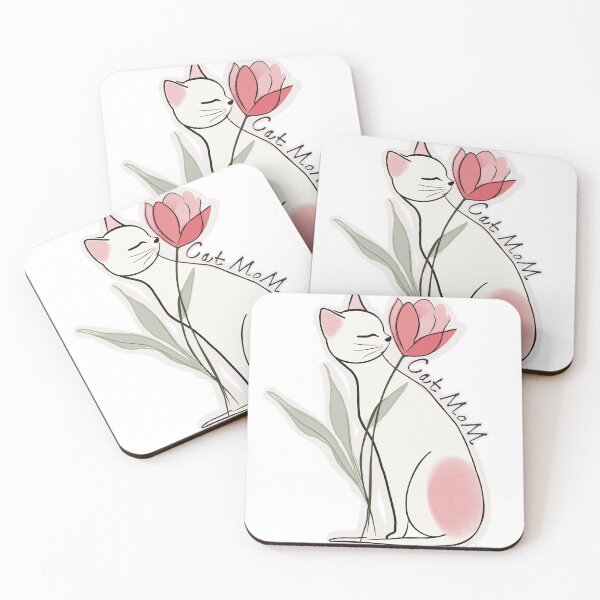 Item preview, Cat Mom Floral Line Art | White Kitty with Pink Tulip Illustration designed and sold by StudioNoRule.