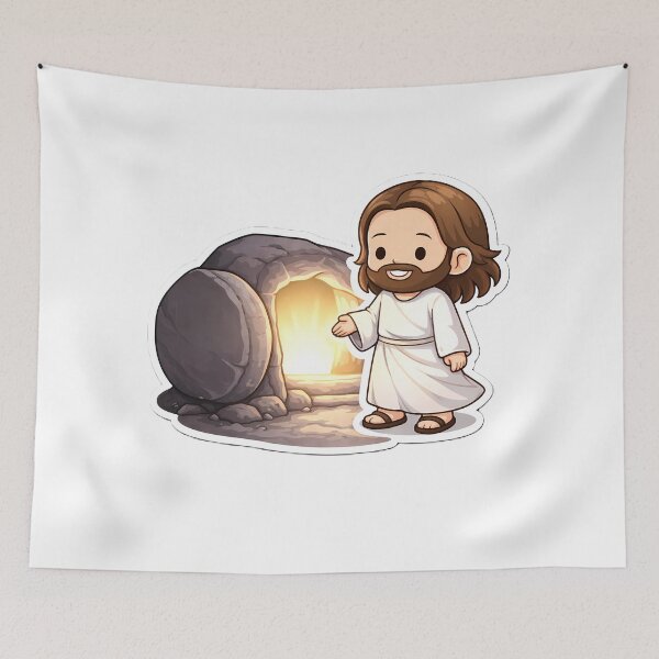 Item preview, Chibi Jesus Resurrection Passover Easter Cute Christian Sticker designed and sold by Faithlines.