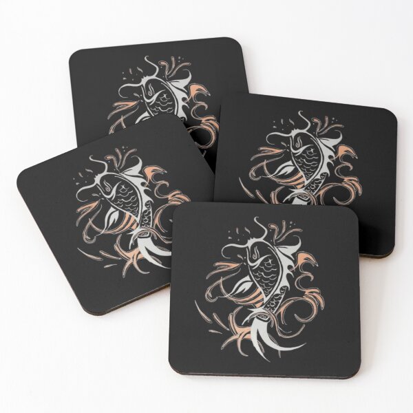 Item preview, Dark Koi Fish Tribal Ink Art Black Gold Design designed and sold by silversketchh.