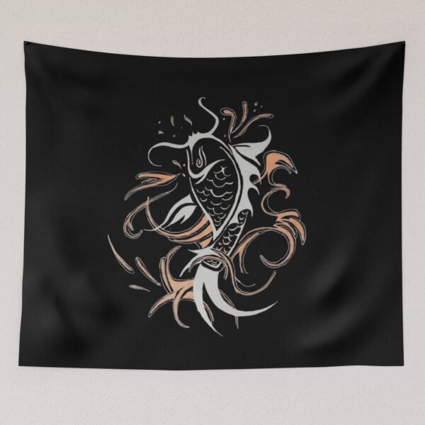 Item preview, Dark Koi Fish Tribal Ink Art Black Gold Design designed and sold by silversketchh.