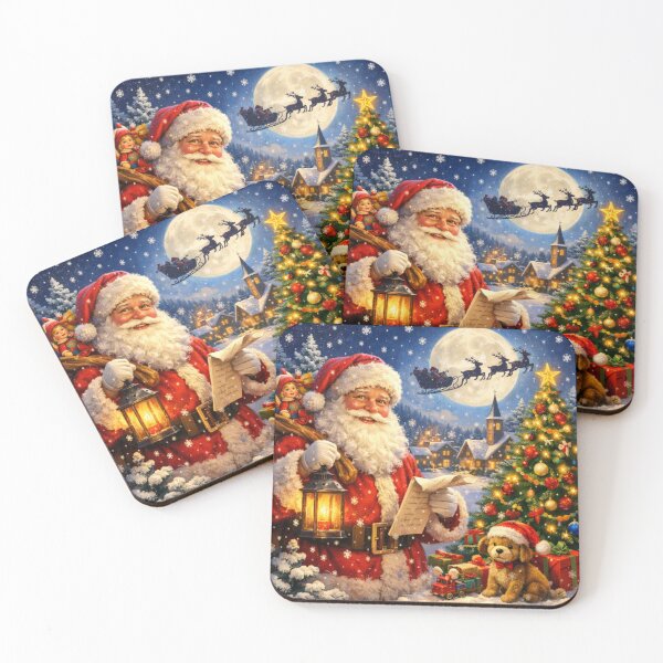 Item preview, Classic Santa Christmas Scene | Vintage Holiday Village | Cozy Winter Night with Tree & Gifts designed and sold by GMACgraphicsCo.
