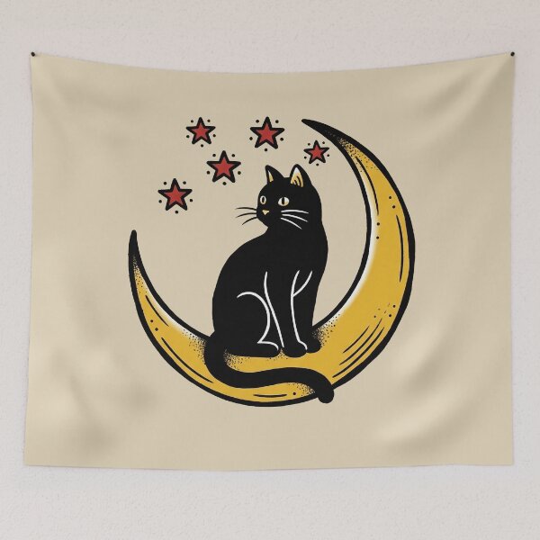Item preview, Cat Sitting Moon Tattoo designed and sold by Thunderbelts.