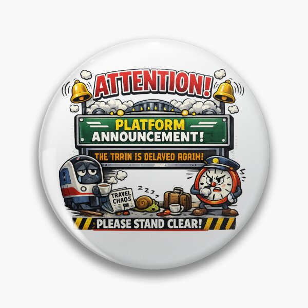 Item preview, Funny Platform Announcement Design – Train Delayed Again British Railway Humour designed and sold by GarnerSupplyCo.