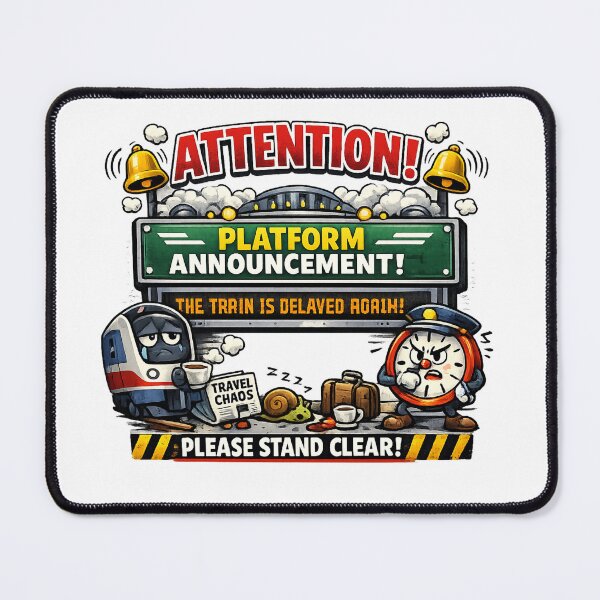 Item preview, Funny Platform Announcement Design – Train Delayed Again British Railway Humour designed and sold by GarnerSupplyCo.