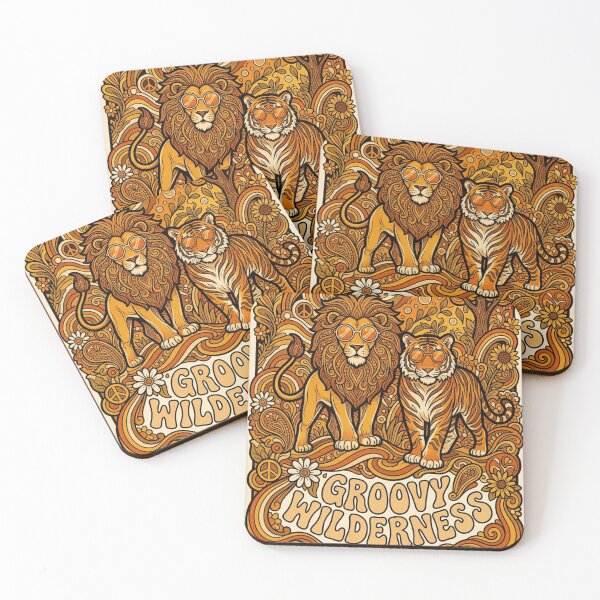 Item preview, Groovy Wilderness Retro 70s Lion and Tiger designed and sold by TaiwanMemory.