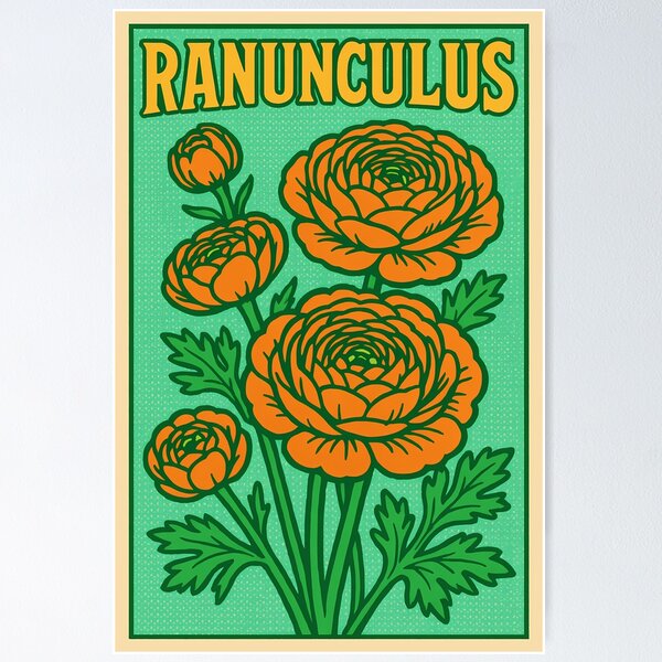 Item preview, Retro Pop Art Ranunculus | Vibrant Layered Floral Illustration | Bold Romantic Garden Bloom Aesthetic Design designed and sold by PaintedPixels01.