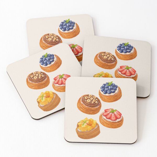 Item preview, Danish Pastry Illustration Set – Blueberry, Chocolate Hazelnut, Strawberry & Mango Dessert Art, Bakery Food Drawing designed and sold by simplepaperplan.