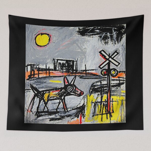 Item preview, Black Dog by the Railroad Crossing Abstract Painting Style designed and sold by Modaozushi216.