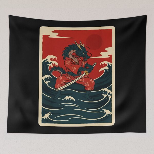 Item preview, Dragon Samurai with Sword in Ocean Waves designed and sold by JordynLadukeg65.