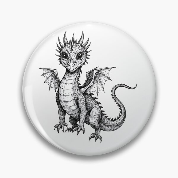 Item preview, Cute Baby Dragon Front View – Intricate Black & White Line Art designed and sold by Darkness Hole.
